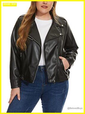 Faux Leather Zip Up Motorcycle Jacket Plus Size Moto Biker Coat